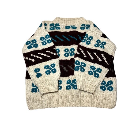 Ecuadorian Hand Knitted Wool Sweater Fair Isle Crew Neck Multicolor Unisex Large - Picture 1 of 10